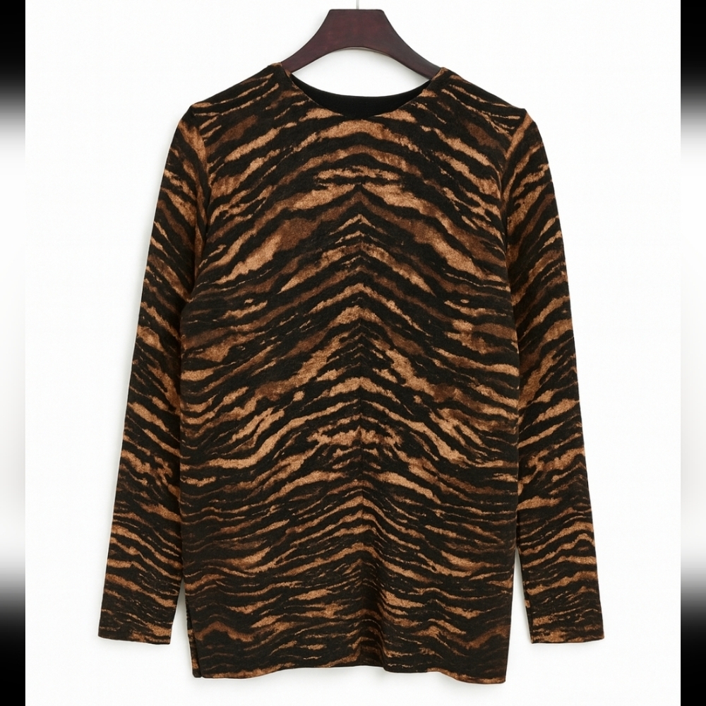 Talbots Black Brown Audrey Tiger Stripe Cashmere Sweater Sz XL